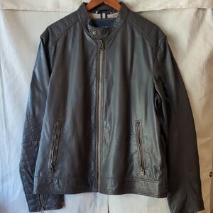 Cole Haan Dark Gray Leather Bomber Jacket